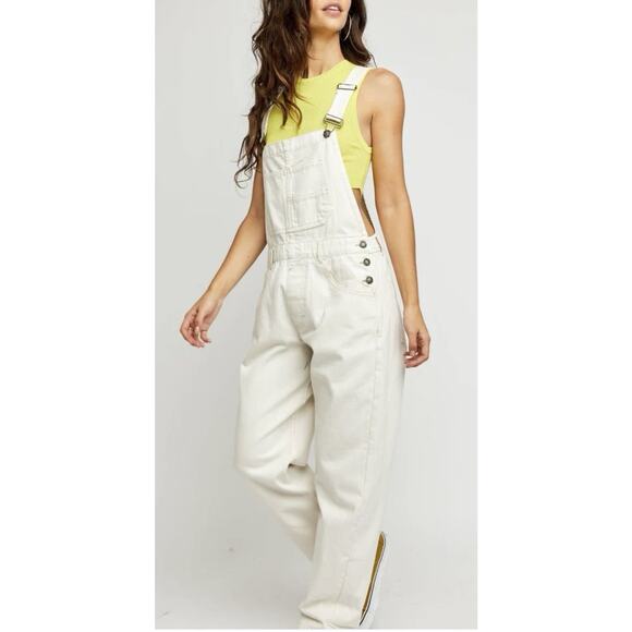 Free People Pants - FREE PEOPLE Y2K Baggy Preppy Ziggy Denim Overalls Ivory Medium A004382